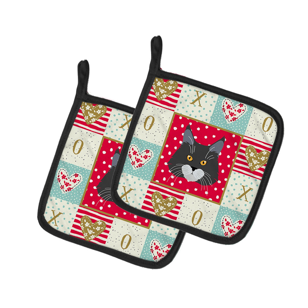 Maine Coon Cat Love Pot Holder Set of 2 Heat Resistant Quilted Hot Pads 7.5 x 7.5 Inch, Insulated Kitchen Trivets for Cooking & Baking