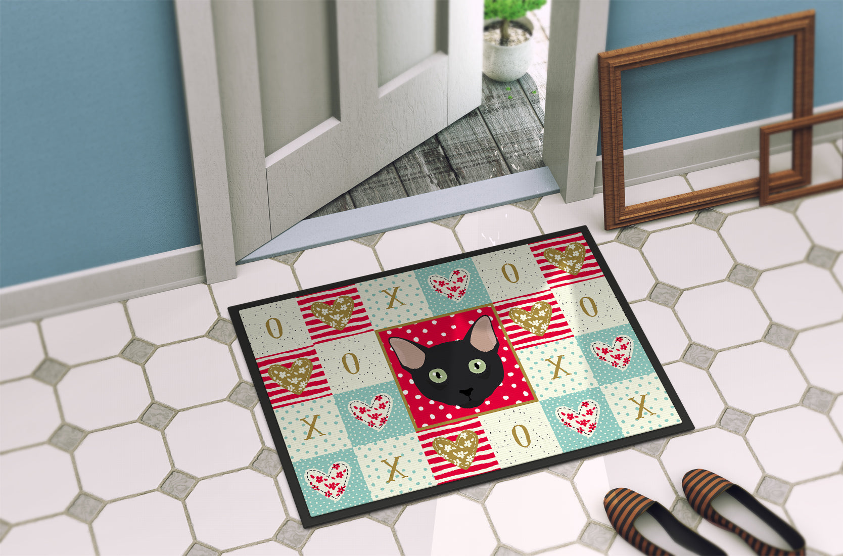 Mandalay Cat Love Doormat Indoor Outdoor 24H X 36W Front Door Mat Rugs for Entryway, Non Slip Washable Low Pile,