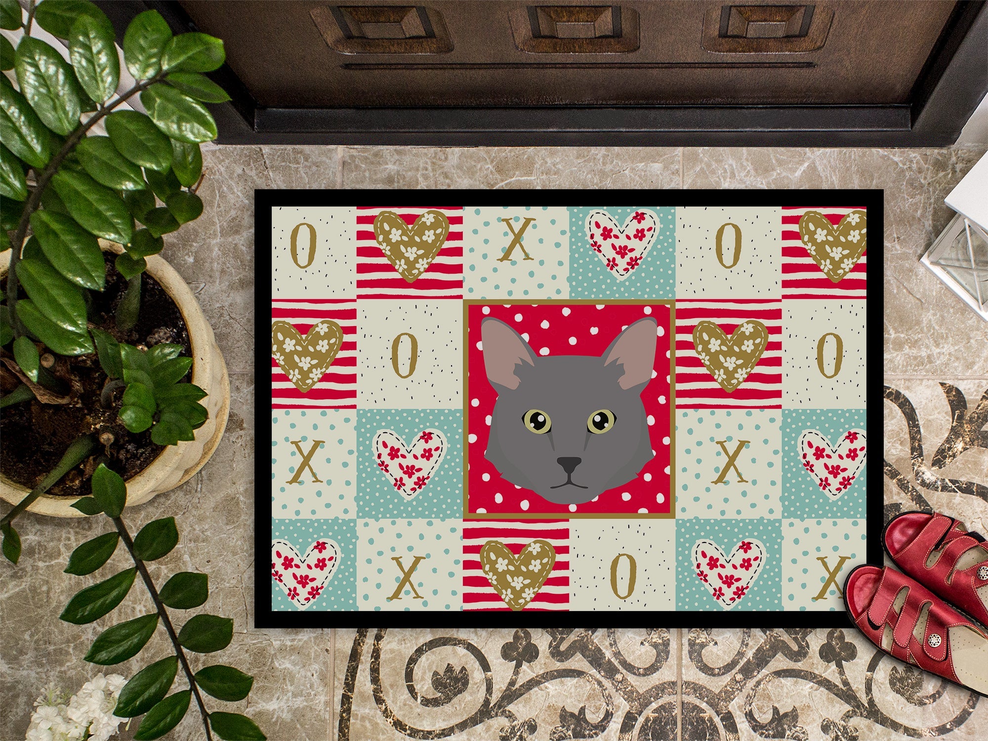 Nebelung Cat Love Doormat Indoor Outdoor 24H X 36W Front Door Mat Rugs for Entryway, Non Slip Washable Low Pile,