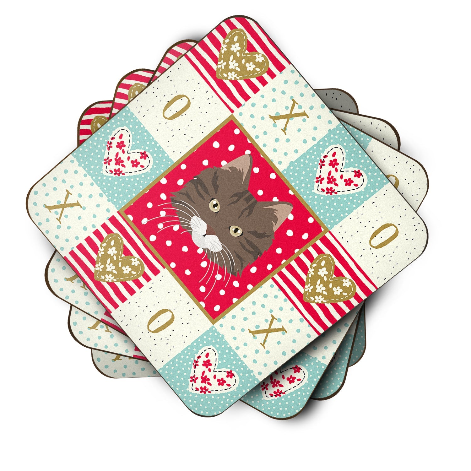 Norwegian Forest Cat Love Foam Coasters Set of 4 Cup Coasters for Indoor Outdoor, Tabletop Protection, Anti Slip, Mouse pad Material