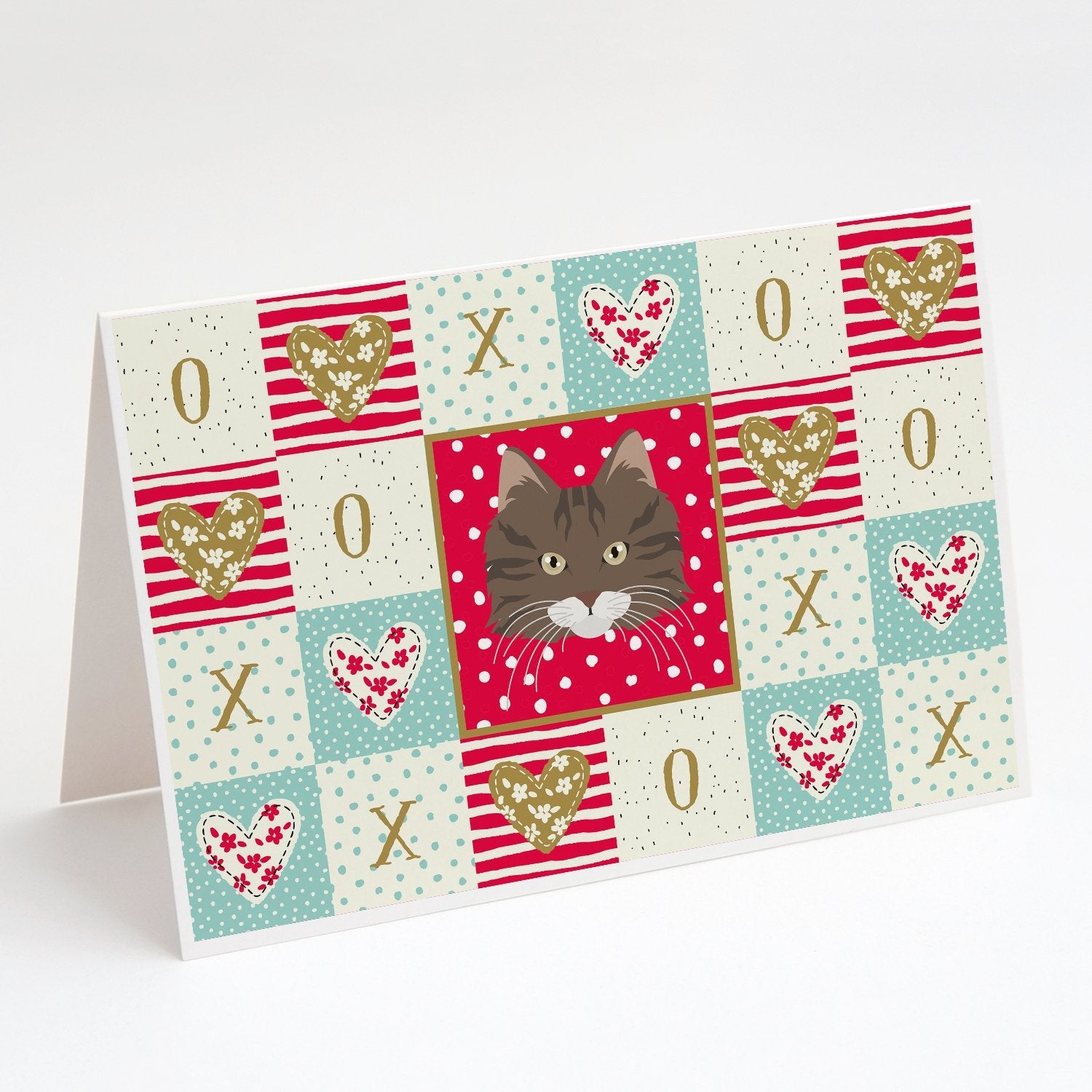 Norwegian Forest Cat Love Greeting Cards Pack of 8 Blank Cards with Envelopes Whimsical A7 Size 5x7