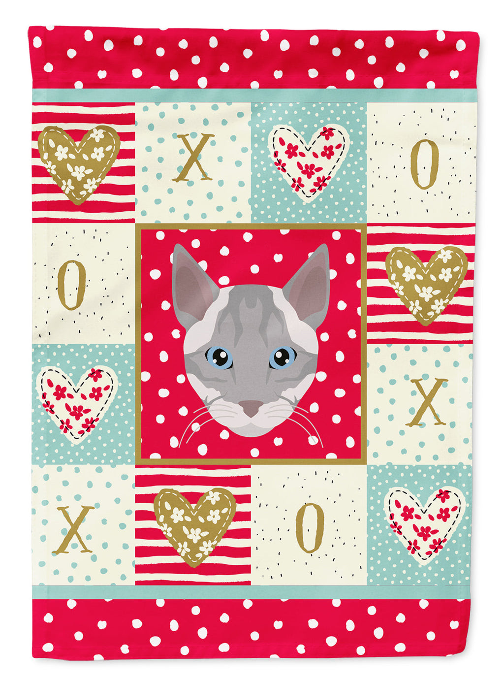 Ojos Azules Cat Love House Flag 28x40 Porch Sleeve Pole Decorative Outside Yard Banner Artwork Wall Hanging, Polyester