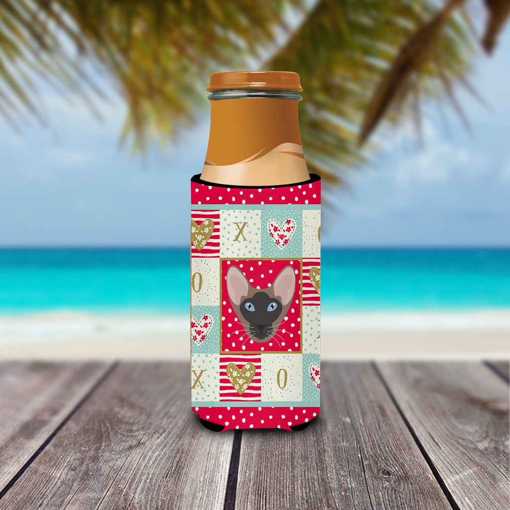 Oriental Bicolor Cat Love Slim Can Hugger , Insulated Foam Hugger for 12 oz Slim Cans, Beer Bottles & Water Bottles, Printed in USA
