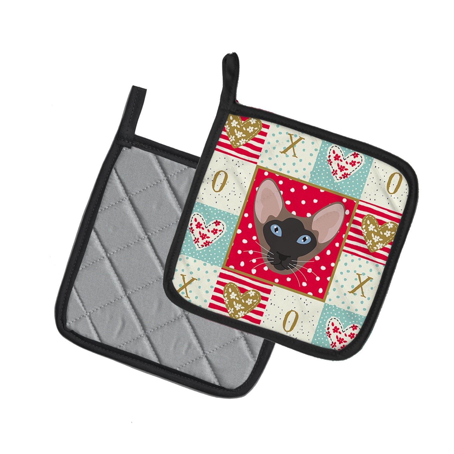 Oriental Bicolor Cat Love Pot Holder Set of 2 Heat Resistant Quilted Hot Pads 7.5 x 7.5 Inch, Insulated Kitchen Trivets for Cooking & Baking