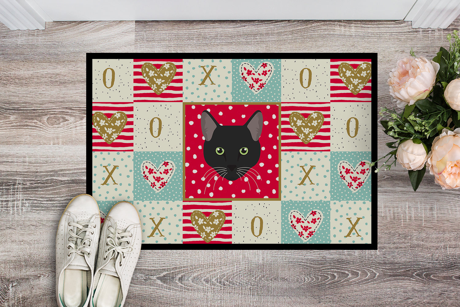 Pantherette Cat Love Doormat Indoor Outdoor 18H X 27W Front Door Mat Rugs for Entryway, Non Slip Washable