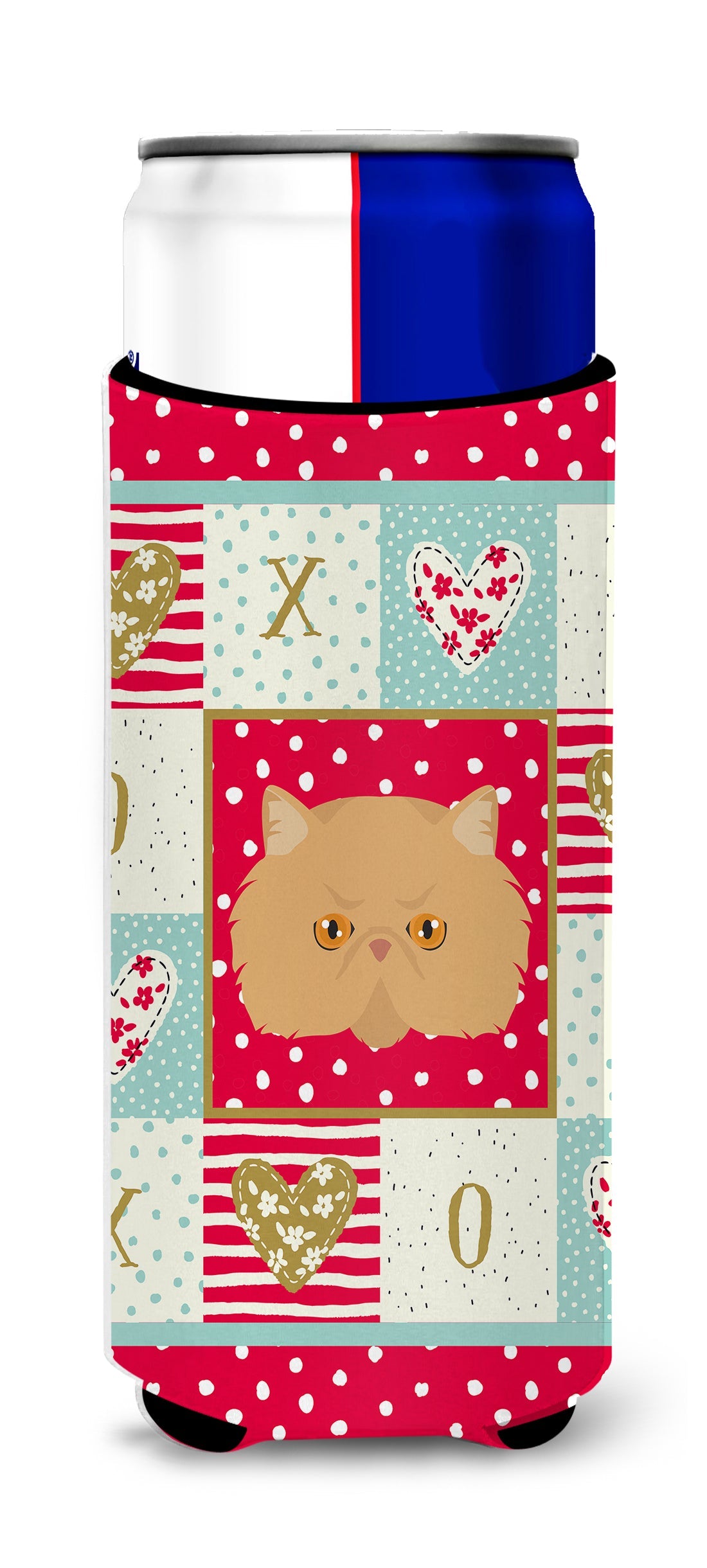 Persian Modern Cat Love Slim Can Hugger , Insulated Foam Hugger for 12 oz Slim Cans, Beer Bottles & Water Bottles, Printed in USA