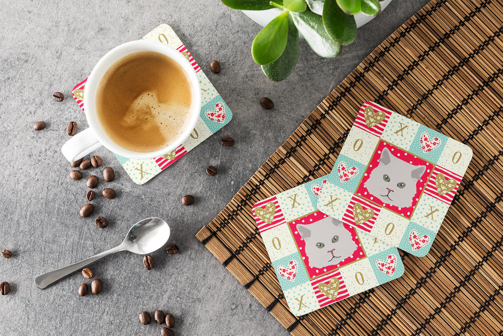 Persian Traditional Cat Love Foam Coasters Set of 4 Cup Coasters for Indoor Outdoor, Tabletop Protection, Anti Slip, Mouse pad Material