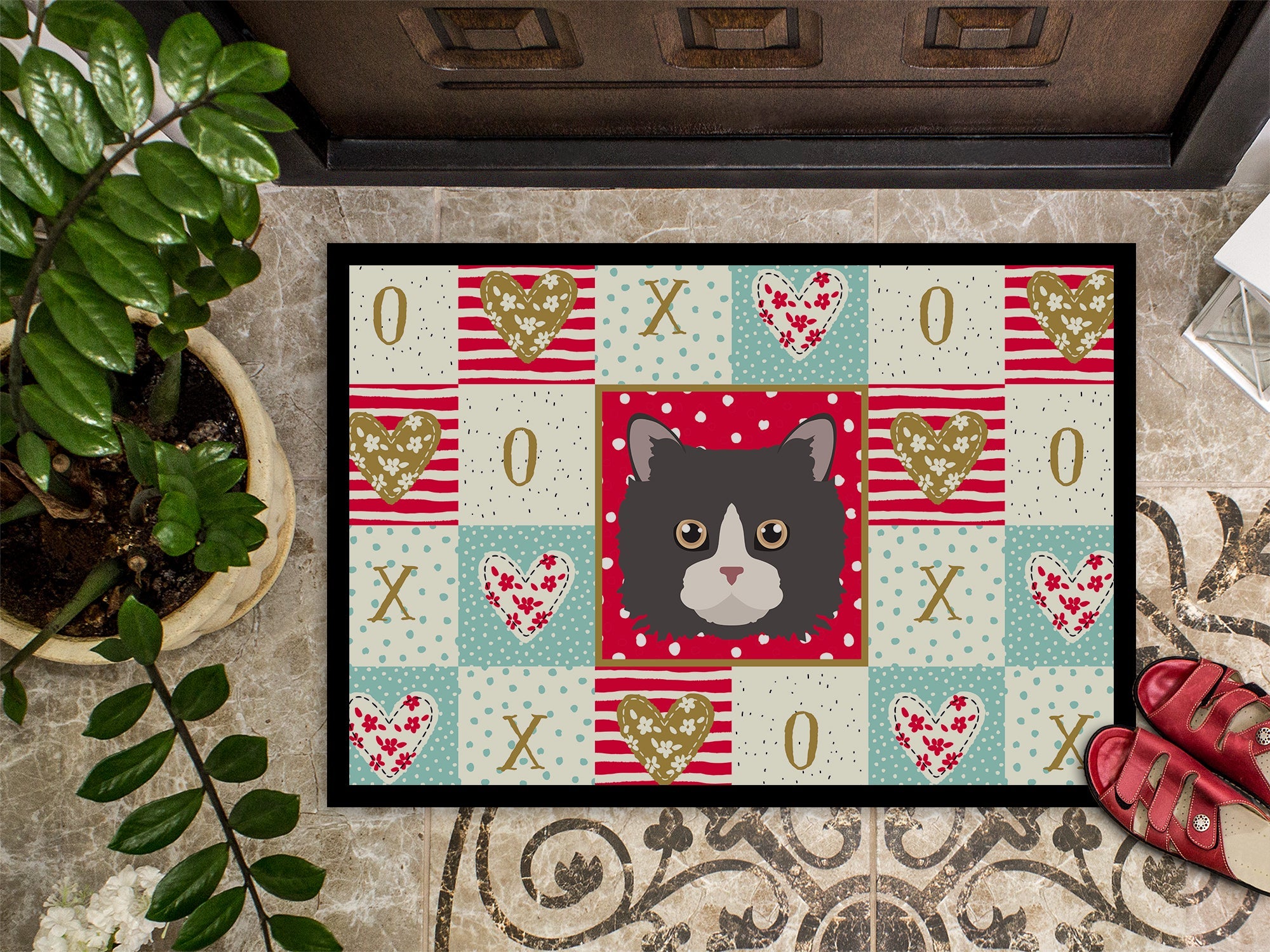 Poodle Cat Love Doormat Indoor Outdoor 24H X 36W Front Door Mat Rugs for Entryway, Non Slip Washable Low Pile,