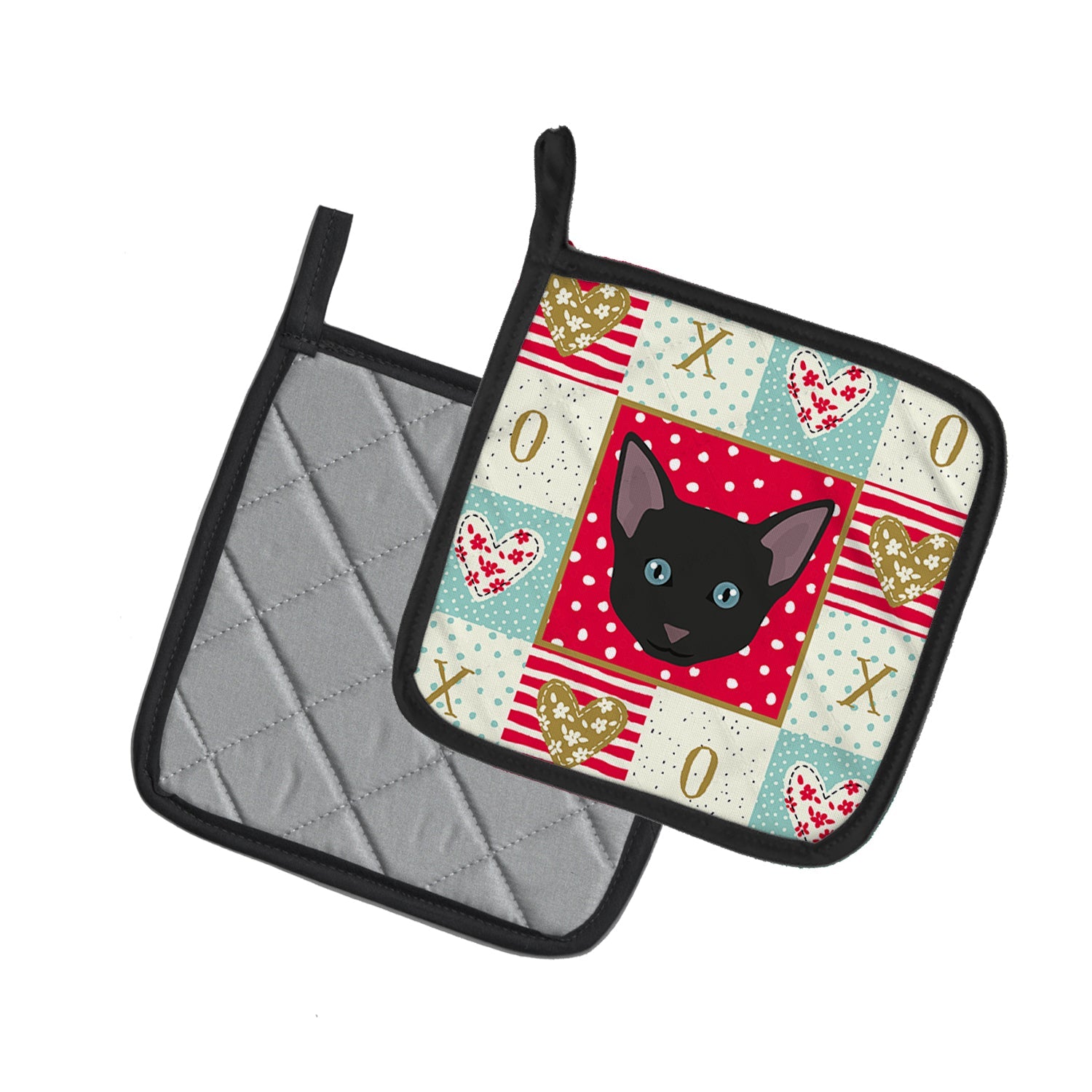 Russian White Black Cat Love Pot Holder Set of 2 Heat Resistant Quilted Hot Pads 7.5 x 7.5 Inch, Insulated Kitchen Trivets for Cooking & Baking