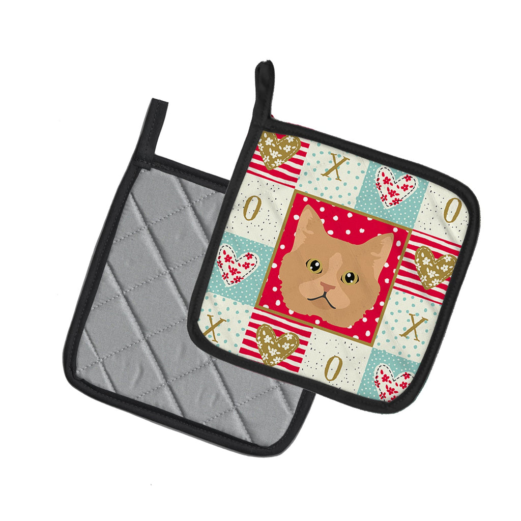 Selkirk Rex Cat Love Pot Holder Set of 2 Heat Resistant Quilted Hot Pads 7.5 x 7.5 Inch, Insulated Kitchen Trivets for Cooking & Baking
