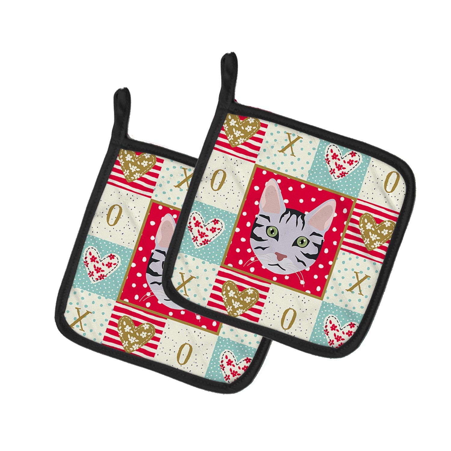Serengeti Cat Love Pot Holder Set of 2 Heat Resistant Quilted Hot Pads 7.5 x 7.5 Inch, Insulated Kitchen Trivets for Cooking & Baking