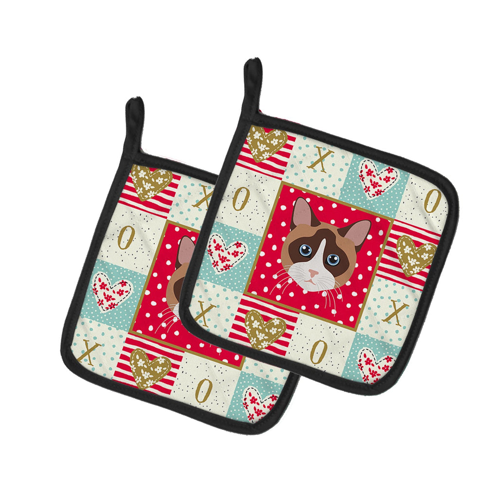 Snowshoe Cat Love Pot Holder Set of 2 Heat Resistant Quilted Hot Pads 7.5 x 7.5 Inch, Insulated Kitchen Trivets for Cooking & Baking
