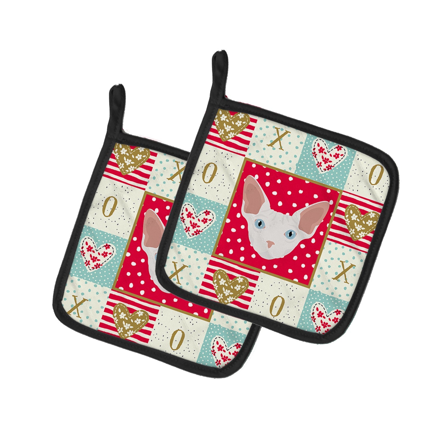 Sphynx Cat Love Pot Holder Set of 2 Heat Resistant Quilted Hot Pads 7.5 x 7.5 Inch, Insulated Kitchen Trivets for Cooking & Baking