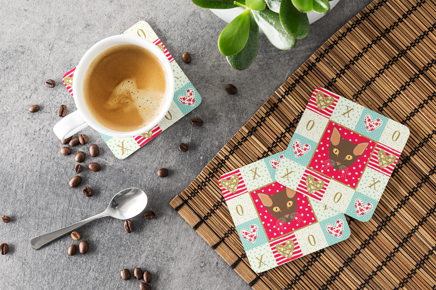 Suphalak Cat Love Foam Coasters Set of 4 Cup Coasters for Indoor Outdoor, Tabletop Protection, Anti Slip, Mouse pad Material