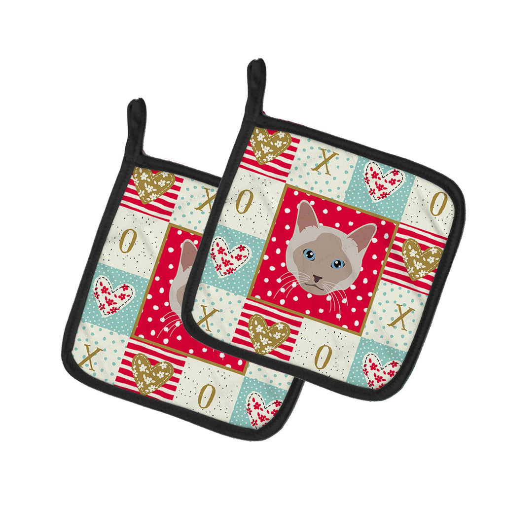 Thai lilac Cat Love Pot Holder Set of 2 Heat Resistant Quilted Hot Pads 7.5 x 7.5 Inch, Insulated Kitchen Trivets for Cooking & Baking