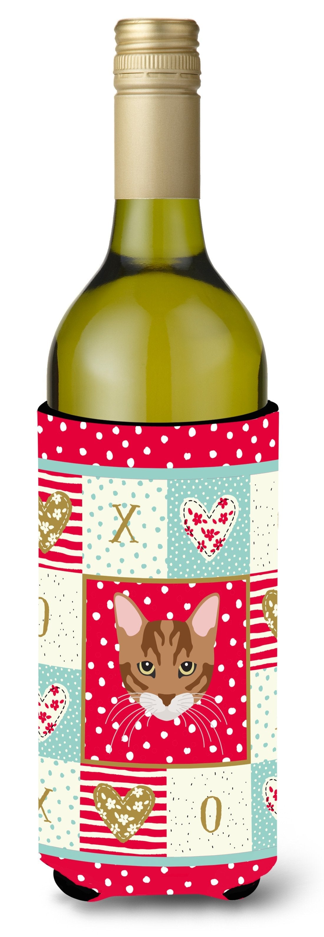 Toyger Cat Love Wine Bottle Hugger Gift Sleeve for Standard 750 ml Bottles, Insulated Reusable Also Fits Mini Shot & Pint Bottles