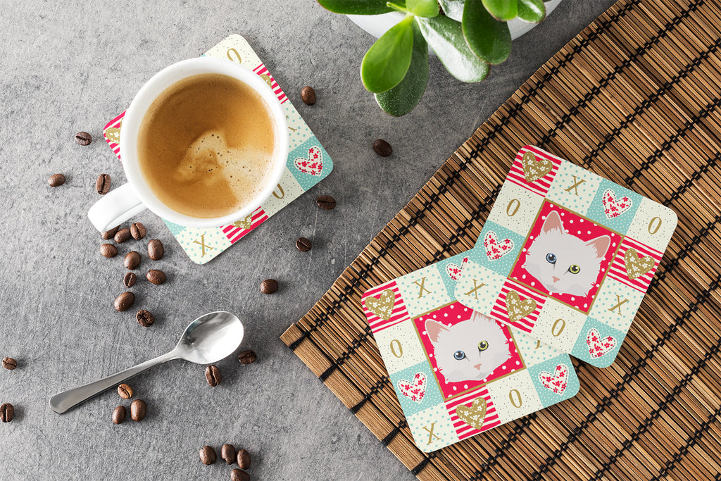 Turkish Angora Cat Love Foam Coasters Set of 4 Cup Coasters for Indoor Outdoor, Tabletop Protection, Anti Slip, Mouse pad Material