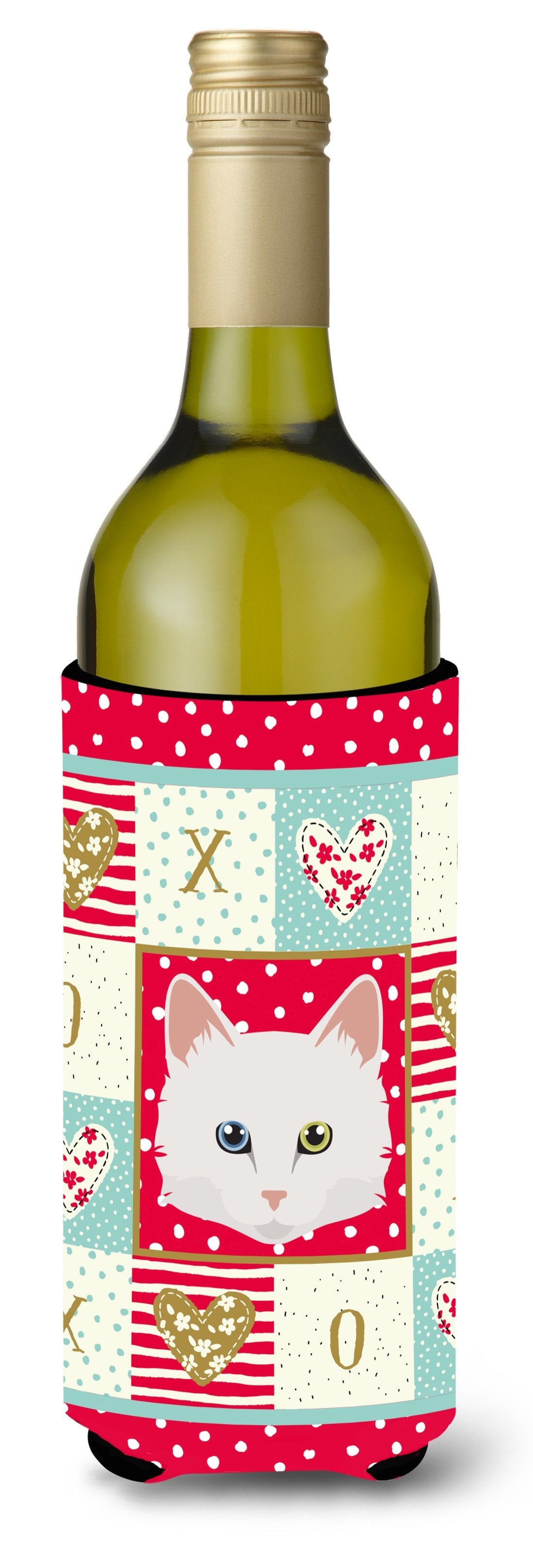 Turkish Angora Cat Love Wine Bottle Hugger Gift Sleeve for Standard 750 ml Bottles, Insulated Reusable Also Fits Mini Shot & Pint Bottles