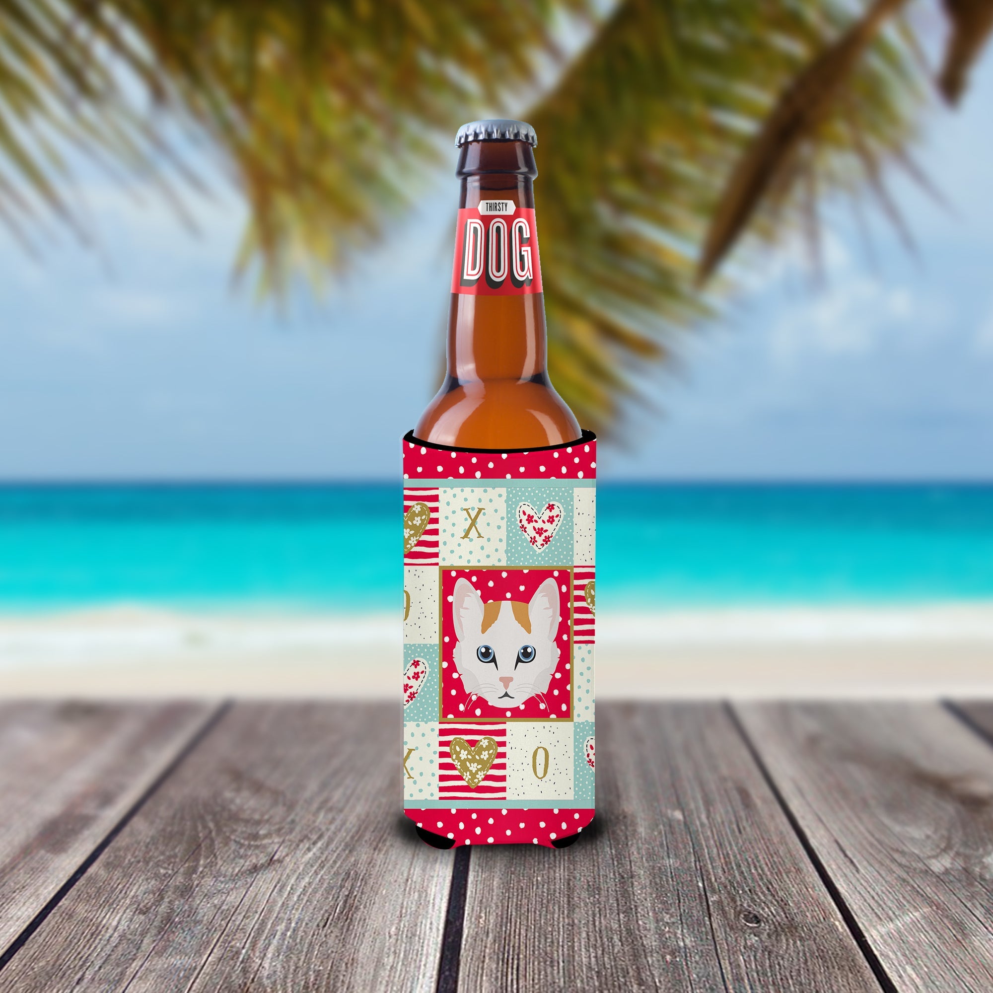 Turkish Van Cat Love Slim Can Hugger , Insulated Foam Hugger for 12 oz Slim Cans, Beer Bottles & Water Bottles, Printed in USA