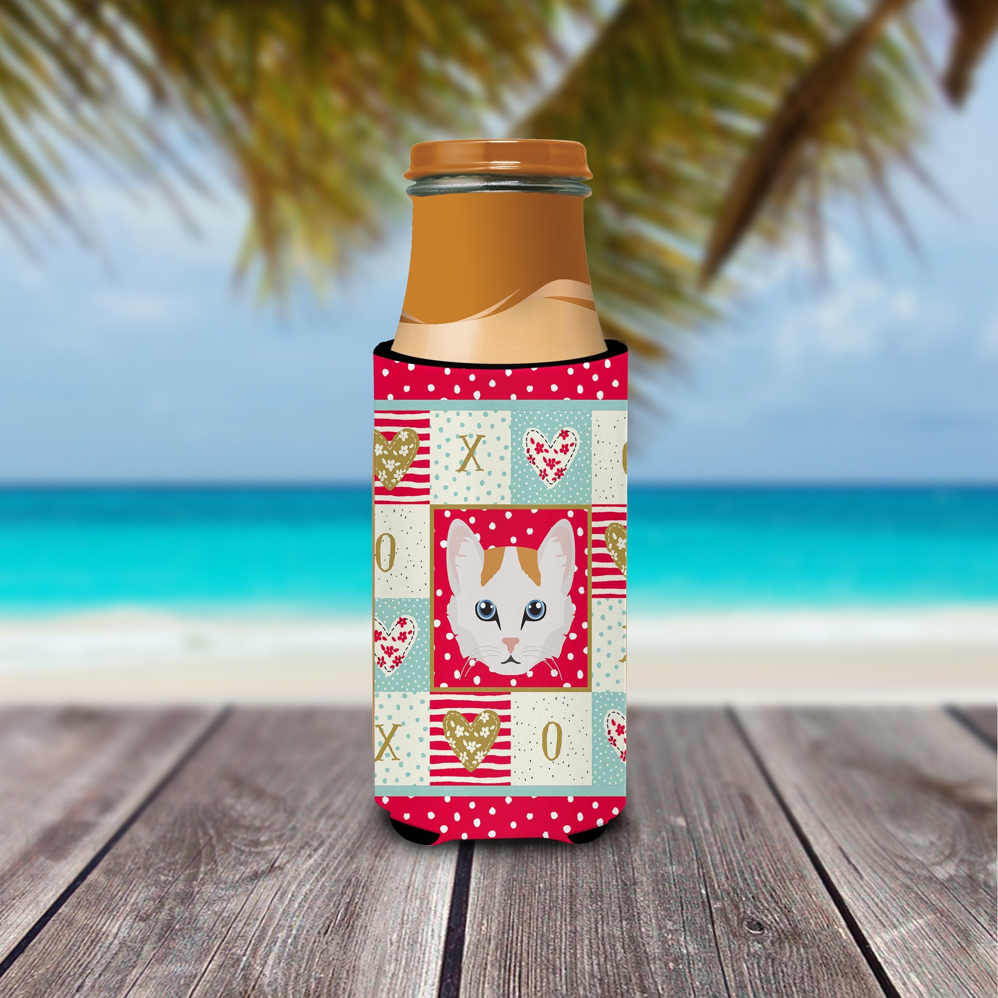 Turkish Van Cat Love Slim Can Hugger , Insulated Foam Hugger for 12 oz Slim Cans, Beer Bottles & Water Bottles, Printed in USA