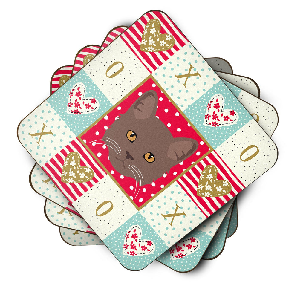 York Chocolate Cat Love Foam Coasters Set of 4 Cup Coasters for Indoor Outdoor, Tabletop Protection, Anti Slip, Mouse pad Material