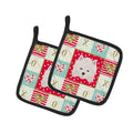 American Eskimo Love Pot Holder Set of 2 Heat Resistant Quilted Hot Pads 7.5 x 7.5 Inch, Insulated Kitchen Trivets for Cooking & Baking
