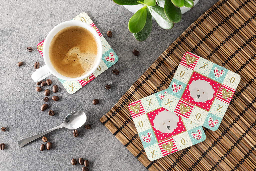 Bichon Frisé Love Foam Coasters Set of 4 Cup Coasters for Indoor Outdoor, Tabletop Protection, Anti Slip, Mouse pad Material