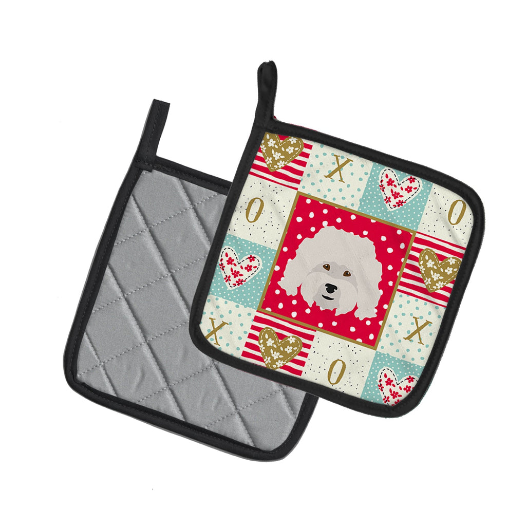 Bolognese Love Pot Holder Set of 2 Heat Resistant Quilted Hot Pads 7.5 x 7.5 Inch, Insulated Kitchen Trivets for Cooking & Baking