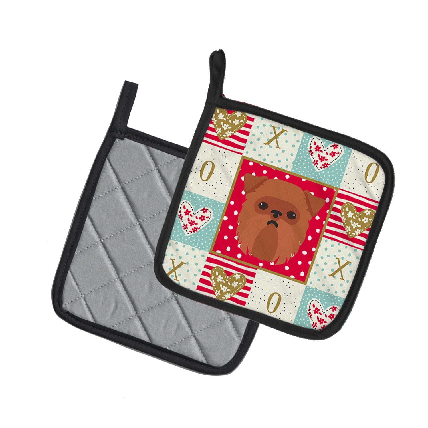 Brussels Griffon Love Pot Holder Set of 2 Heat Resistant Quilted Hot Pads 7.5 x 7.5 Inch, Insulated Kitchen Trivets for Cooking & Baking