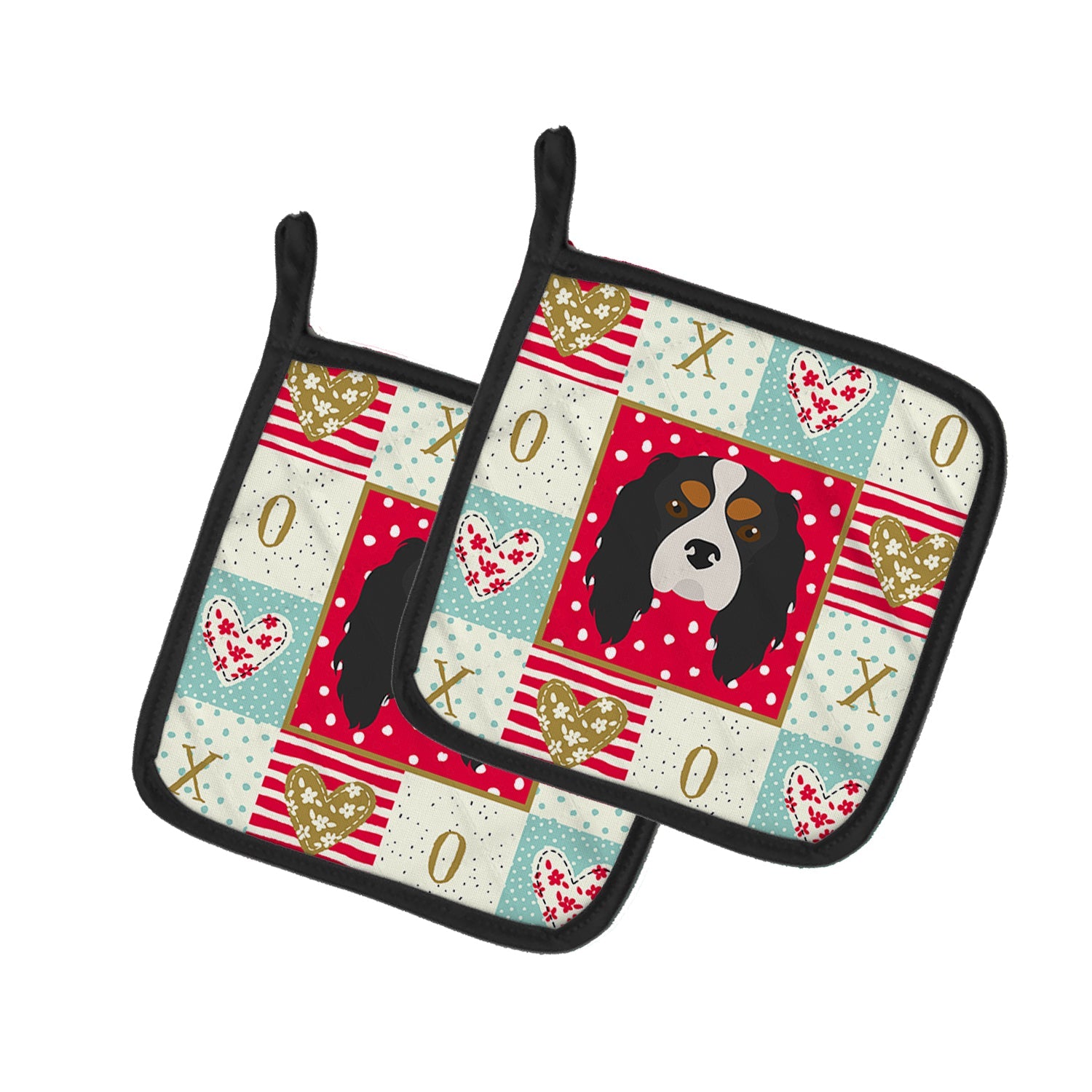 Cavalier King Charles Spaniel Love Pot Holder Set of 2 Heat Resistant Quilted Hot Pads 7.5 x 7.5 Inch, Insulated Kitchen Trivets for Cooking & Baking