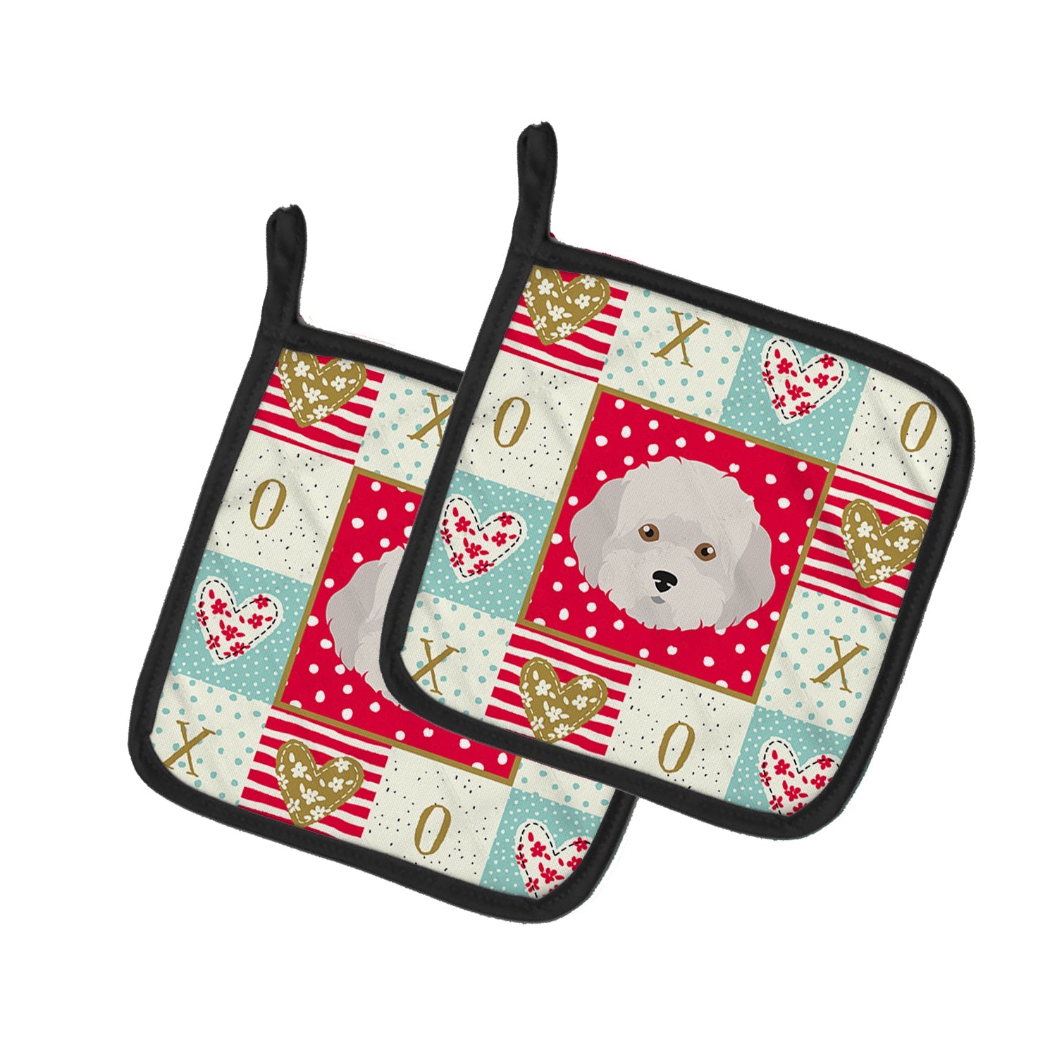 Cyprus Poodle Love Pot Holder Set of 2 Heat Resistant Quilted Hot Pads 7.5 x 7.5 Inch, Insulated Kitchen Trivets for Cooking & Baking