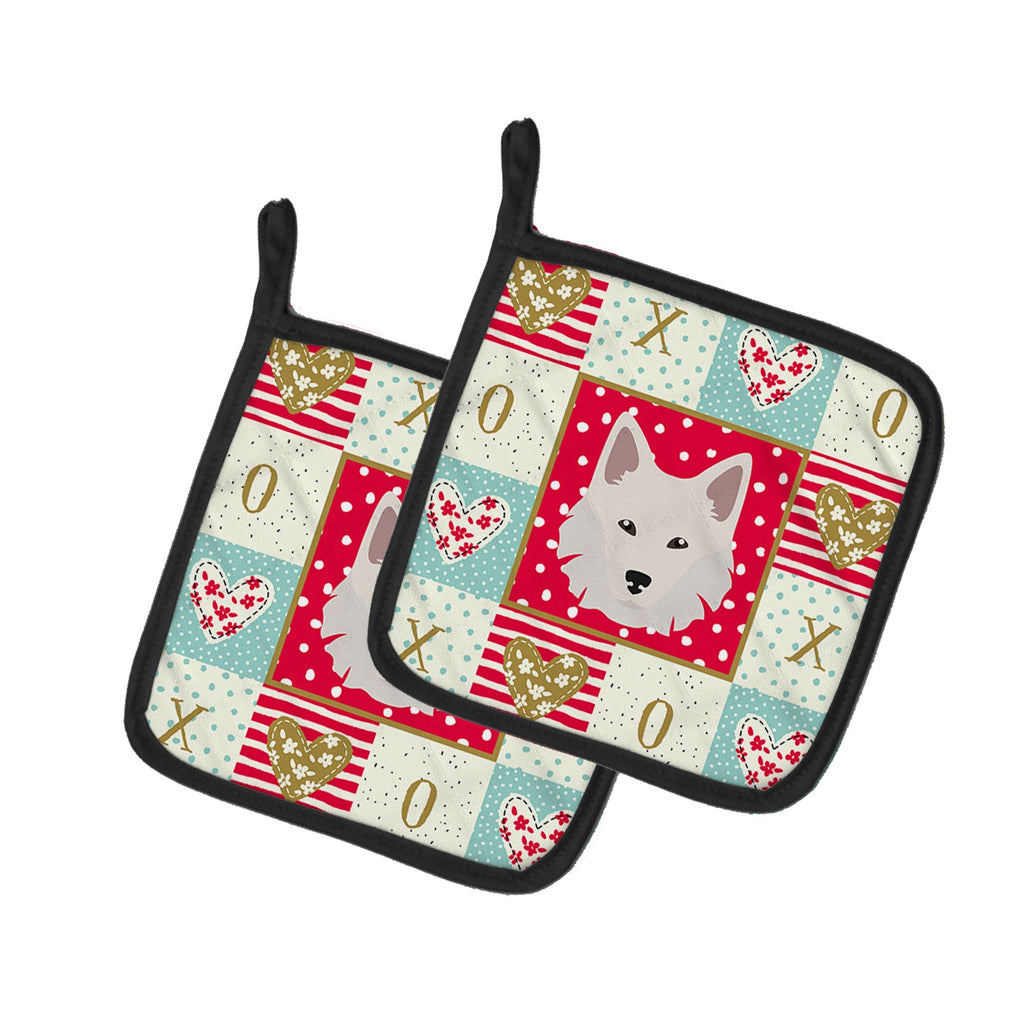 Danish Spitz Love Pot Holder Set of 2 Heat Resistant Quilted Hot Pads 7.5 x 7.5 Inch, Insulated Kitchen Trivets for Cooking & Baking