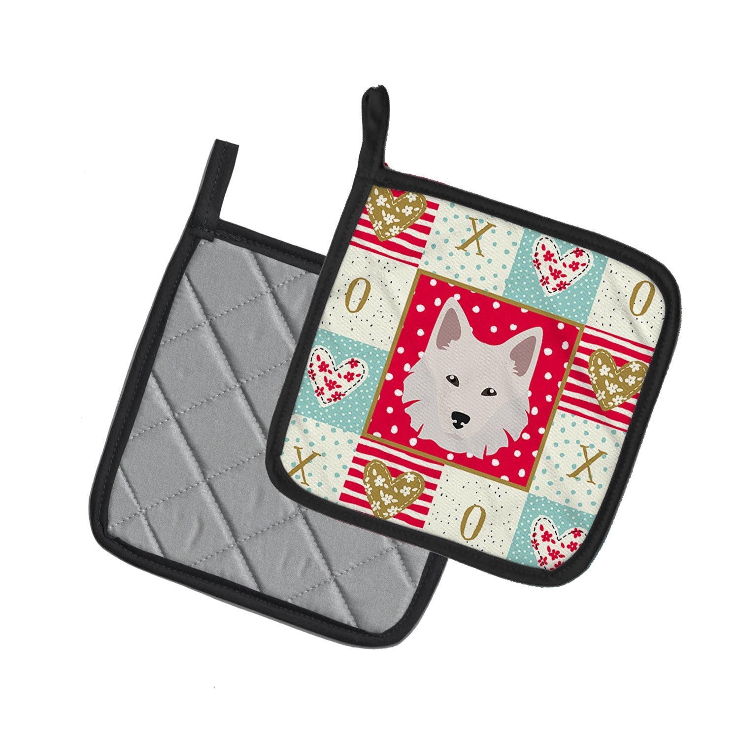 Danish Spitz Love Pot Holder Set of 2 Heat Resistant Quilted Hot Pads 7.5 x 7.5 Inch, Insulated Kitchen Trivets for Cooking & Baking