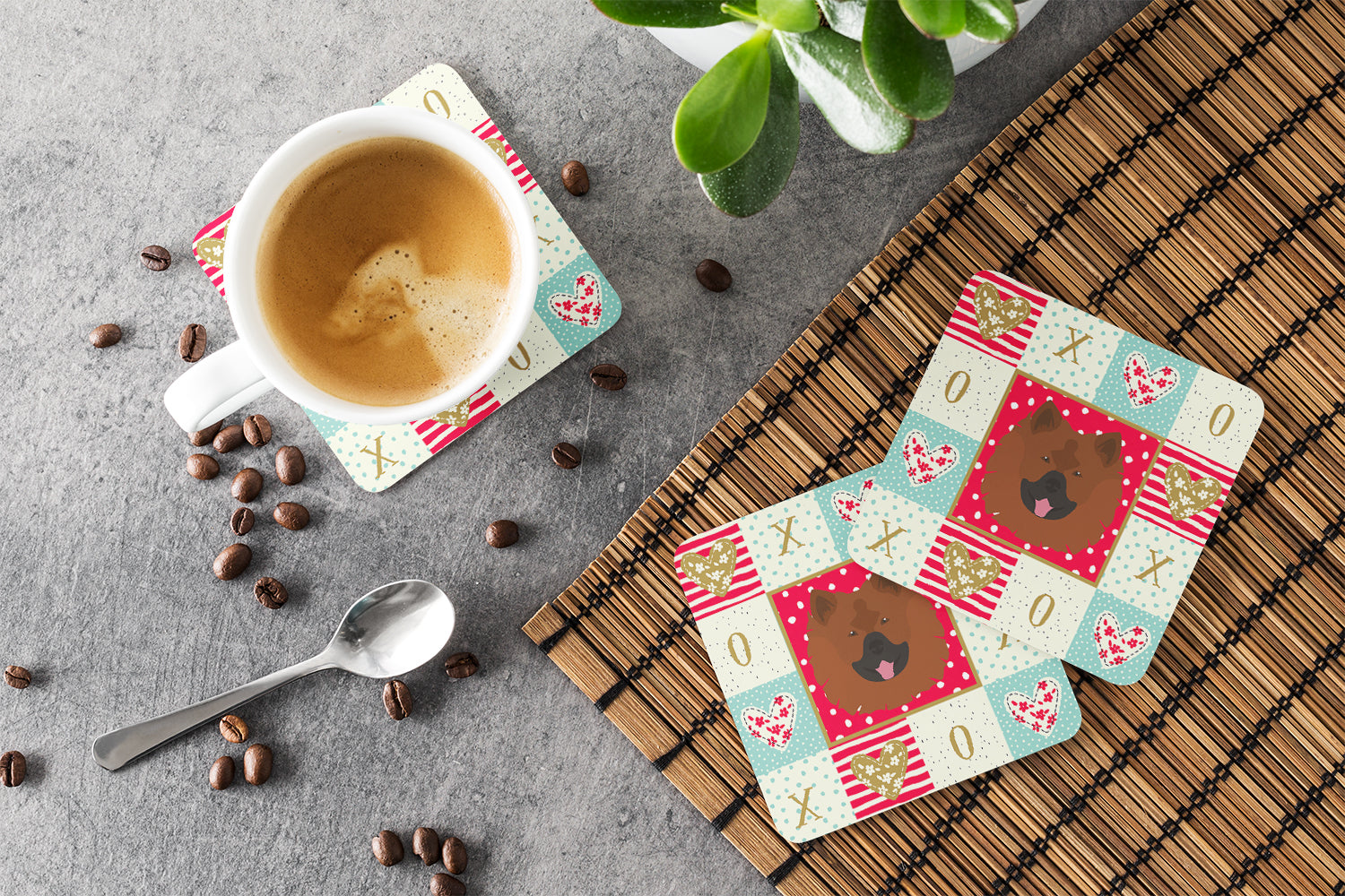 Eurasier Love Foam Coasters Set of 4 Cup Coasters for Indoor Outdoor, Tabletop Protection, Anti Slip, Mouse pad Material