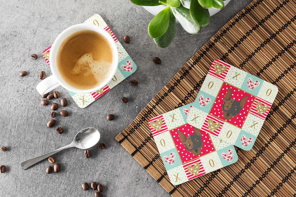 Harlequin Pinscher Love Foam Coasters Set of 4 Cup Coasters for Indoor Outdoor, Tabletop Protection, Anti Slip, Mouse pad Material