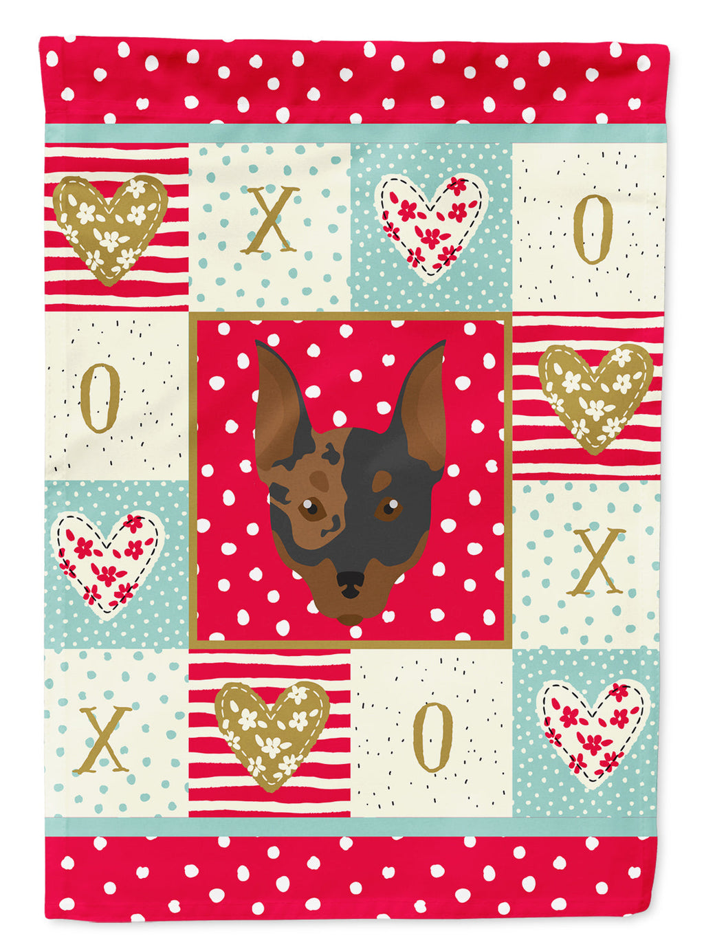 Harlequin Pinscher #2 Love House Flag 28x40 Porch Sleeve Pole Decorative Outside Yard Banner Artwork Wall Hanging, Polyester