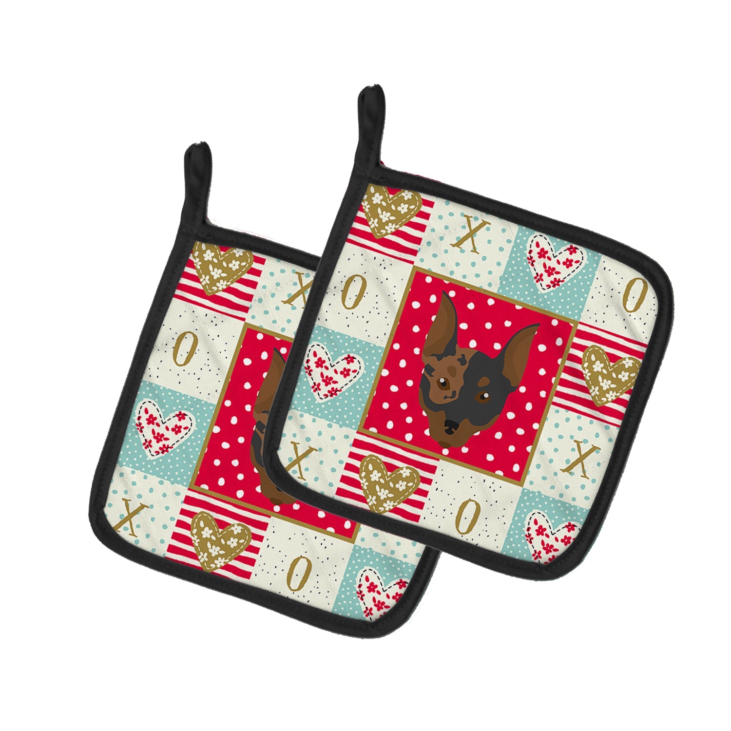 Harlequin Pinscher #2 Love Pot Holder Set of 2 Heat Resistant Quilted Hot Pads 7.5 x 7.5 Inch, Insulated Kitchen Trivets for Cooking & Baking