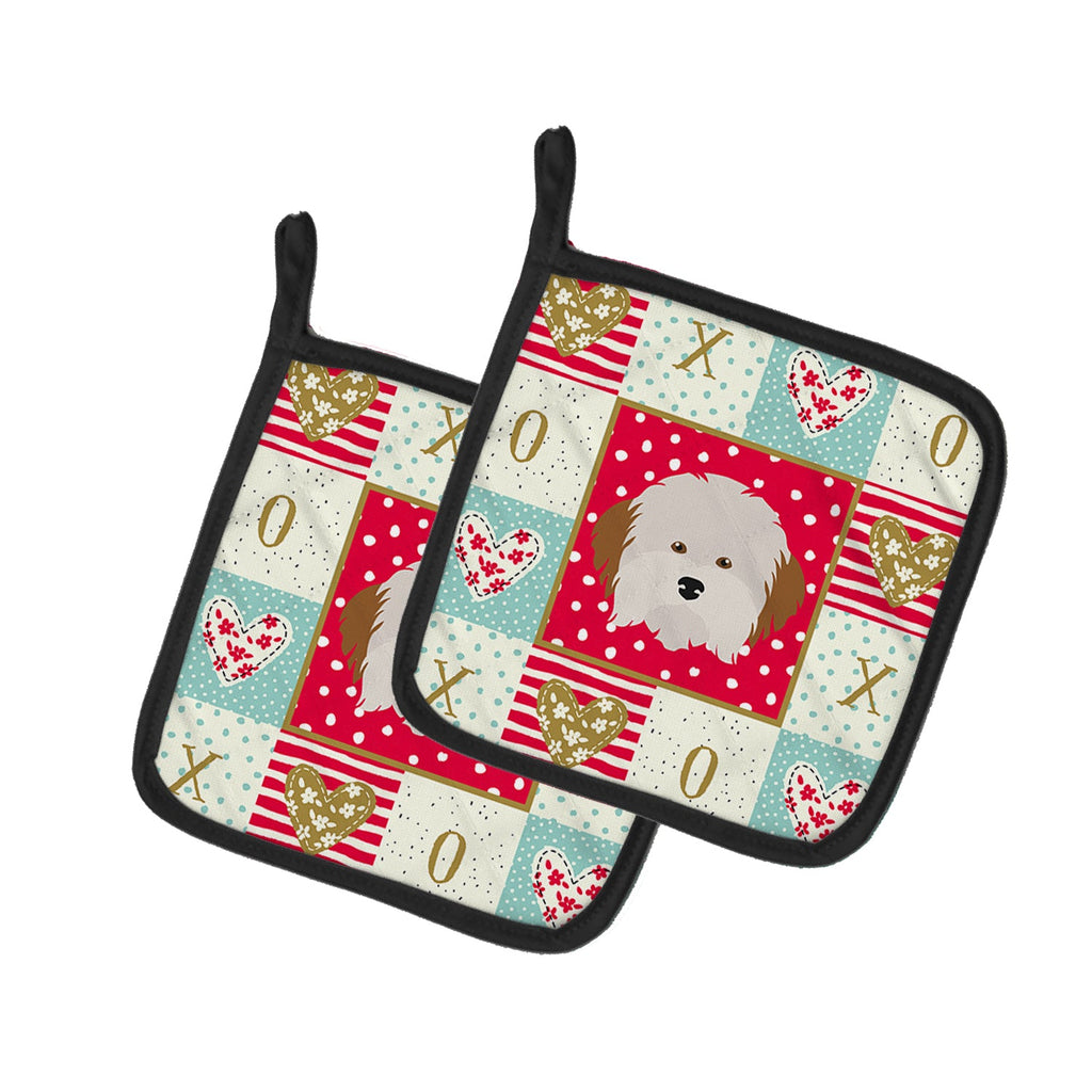 Havanese Dog Love Pot Holder Set of 2 Heat Resistant Quilted Hot Pads 7.5 x 7.5 Inch, Insulated Kitchen Trivets for Cooking & Baking