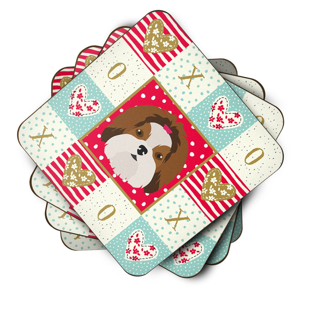 Imperial Shih Tzu Love Foam Coasters Set of 4 Cup Coasters for Indoor Outdoor, Tabletop Protection, Anti Slip, Mouse pad Material