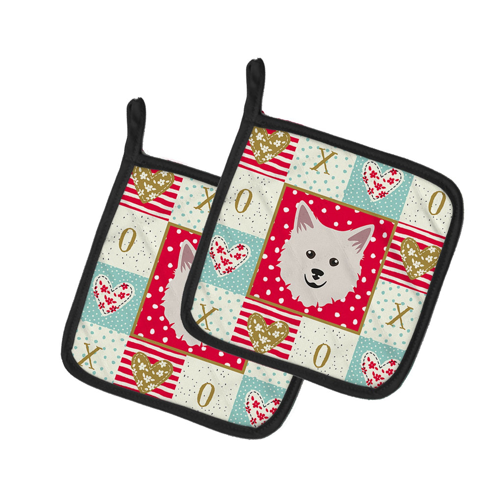 Italian Spitz Love Pot Holder Set of 2 Heat Resistant Quilted Hot Pads 7.5 x 7.5 Inch, Insulated Kitchen Trivets for Cooking & Baking
