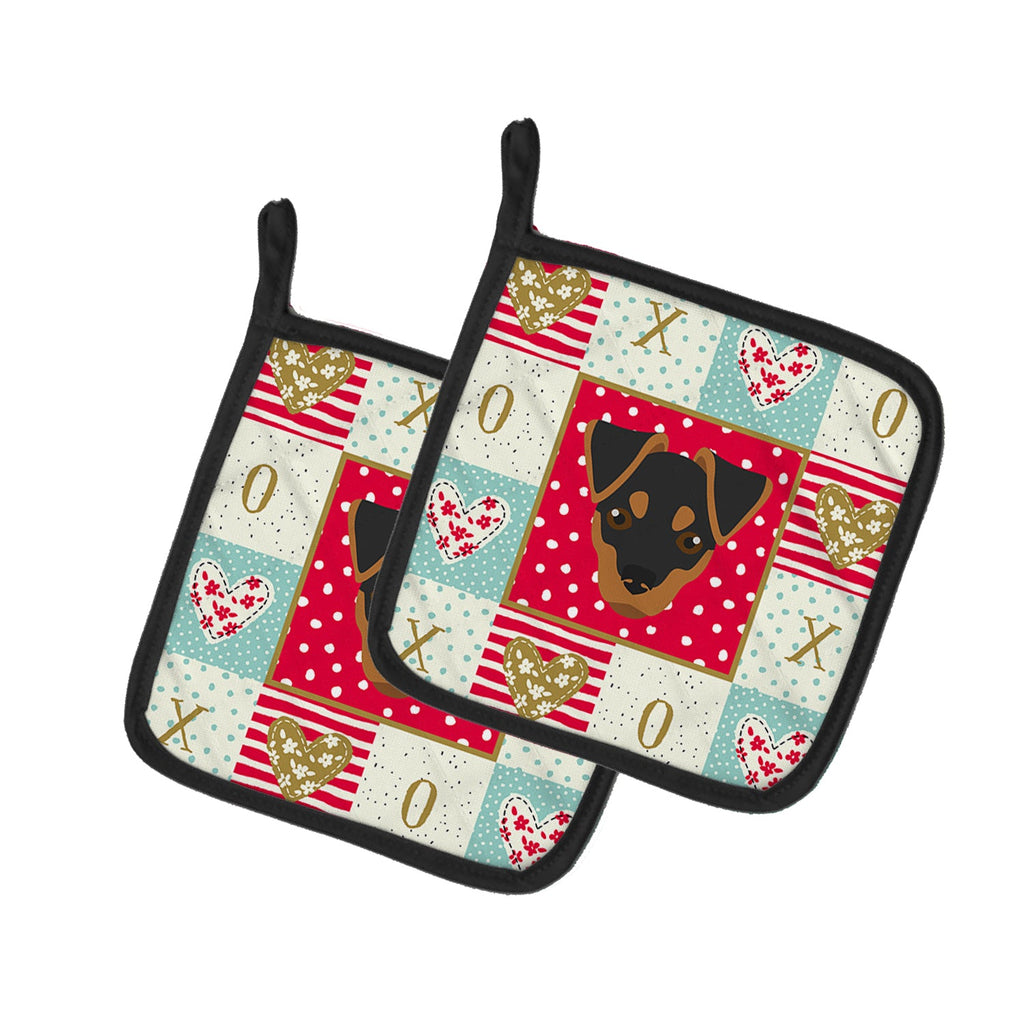Japanese Terrier Love Pot Holder Set of 2 Heat Resistant Quilted Hot Pads 7.5 x 7.5 Inch, Insulated Kitchen Trivets for Cooking & Baking