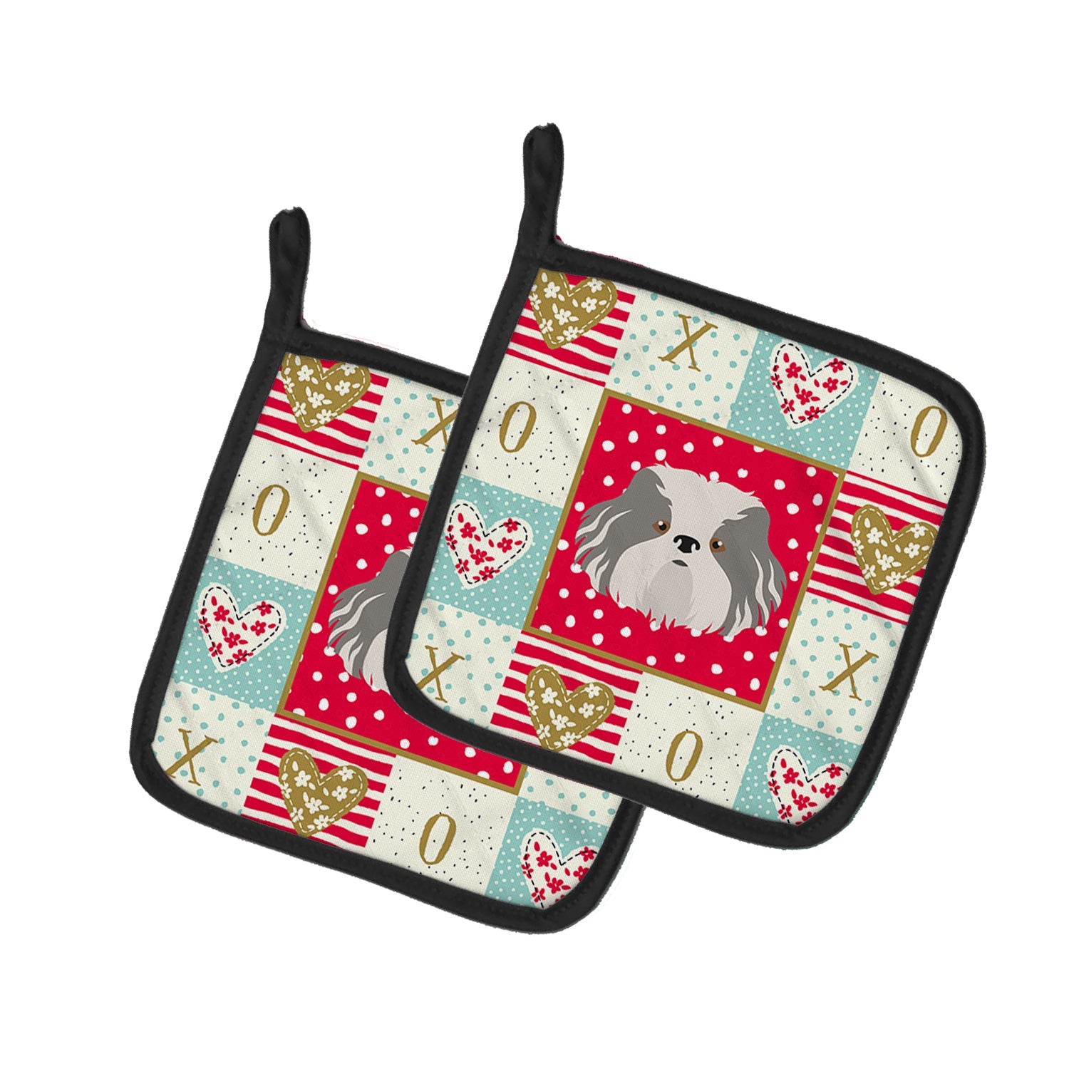 Odis Dog Love Pot Holder Set of 2 Heat Resistant Quilted Hot Pads 7.5 x 7.5 Inch, Insulated Kitchen Trivets for Cooking & Baking