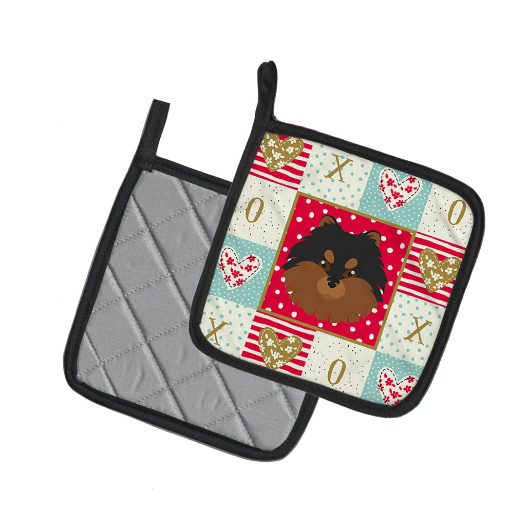 Pomeranian Love Pot Holder Set of 2 Heat Resistant Quilted Hot Pads 7.5 x 7.5 Inch, Insulated Kitchen Trivets for Cooking & Baking