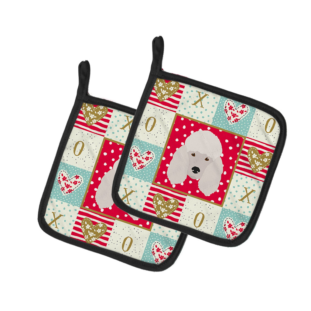 Poodle Love Pot Holder Set of 2 Heat Resistant Quilted Hot Pads 7.5 x 7.5 Inch, Insulated Kitchen Trivets for Cooking & Baking
