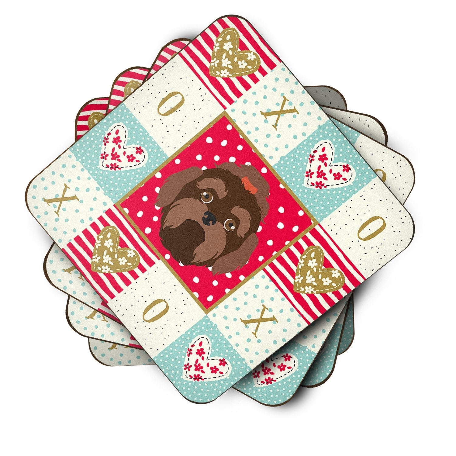 Russian Lapdog Love Foam Coasters Set of 4 Cup Coasters for Indoor Outdoor, Tabletop Protection, Anti Slip, Mouse pad Material
