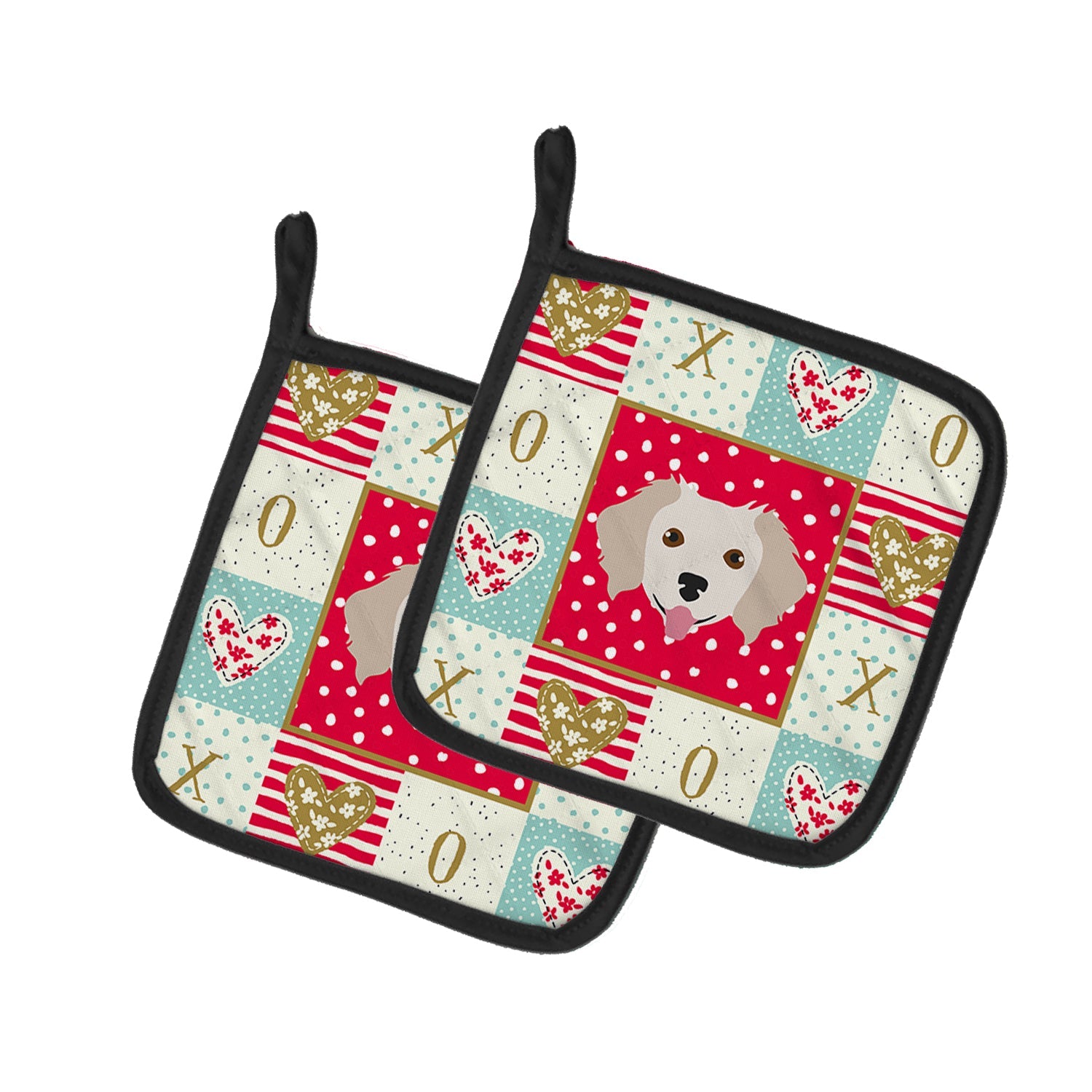 Small Greek Domestic Dog Love Pot Holder Set of 2 Heat Resistant Quilted Hot Pads 7.5 x 7.5 Inch, Insulated Kitchen Trivets for Cooking & Baking
