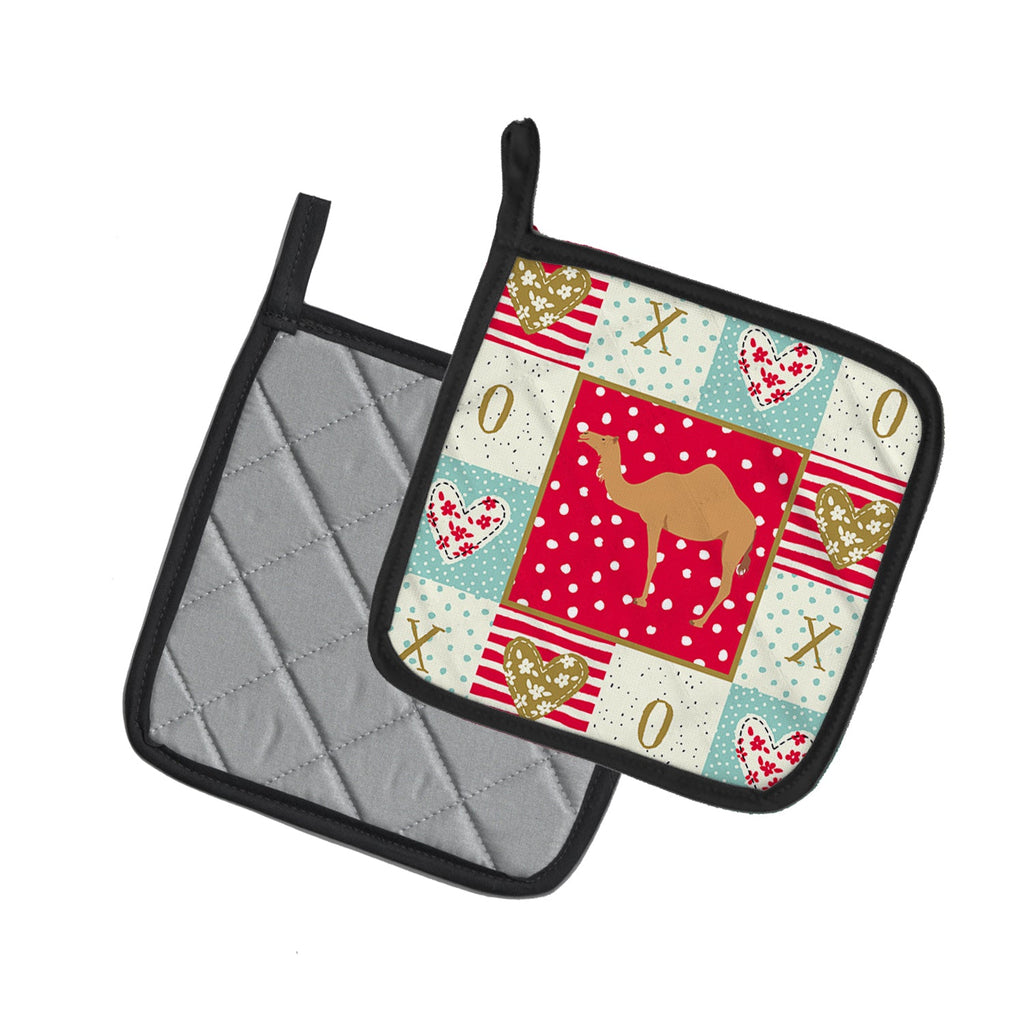 Arabian Camel Dromedary Love Pot Holder Set of 2 Heat Resistant Quilted Hot Pads 7.5 x 7.5 Inch, Insulated Kitchen Trivets for Cooking & Baking