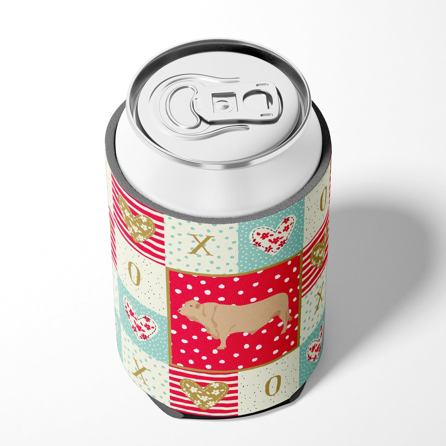 Charolais Cow Love Can or Bottle Hugger Cooler Sleeve for Standard 12 oz Cans, Insulated Foam Beer & Soda Can Hugger Reusable