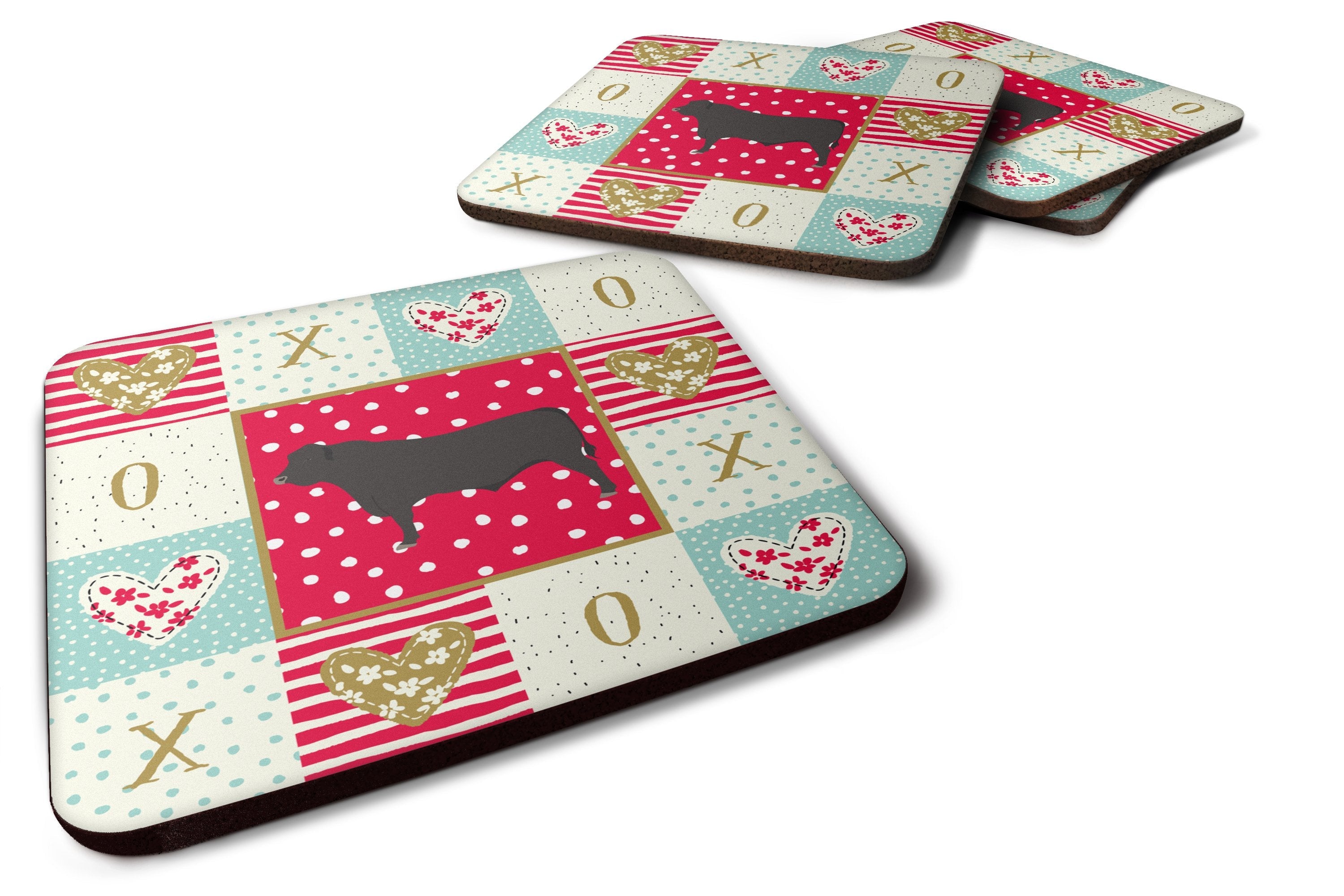 Black Angus Cow Love Foam Coasters Set of 4 Cup Coasters for Indoor Outdoor, Tabletop Protection, Anti Slip, Mouse pad Material
