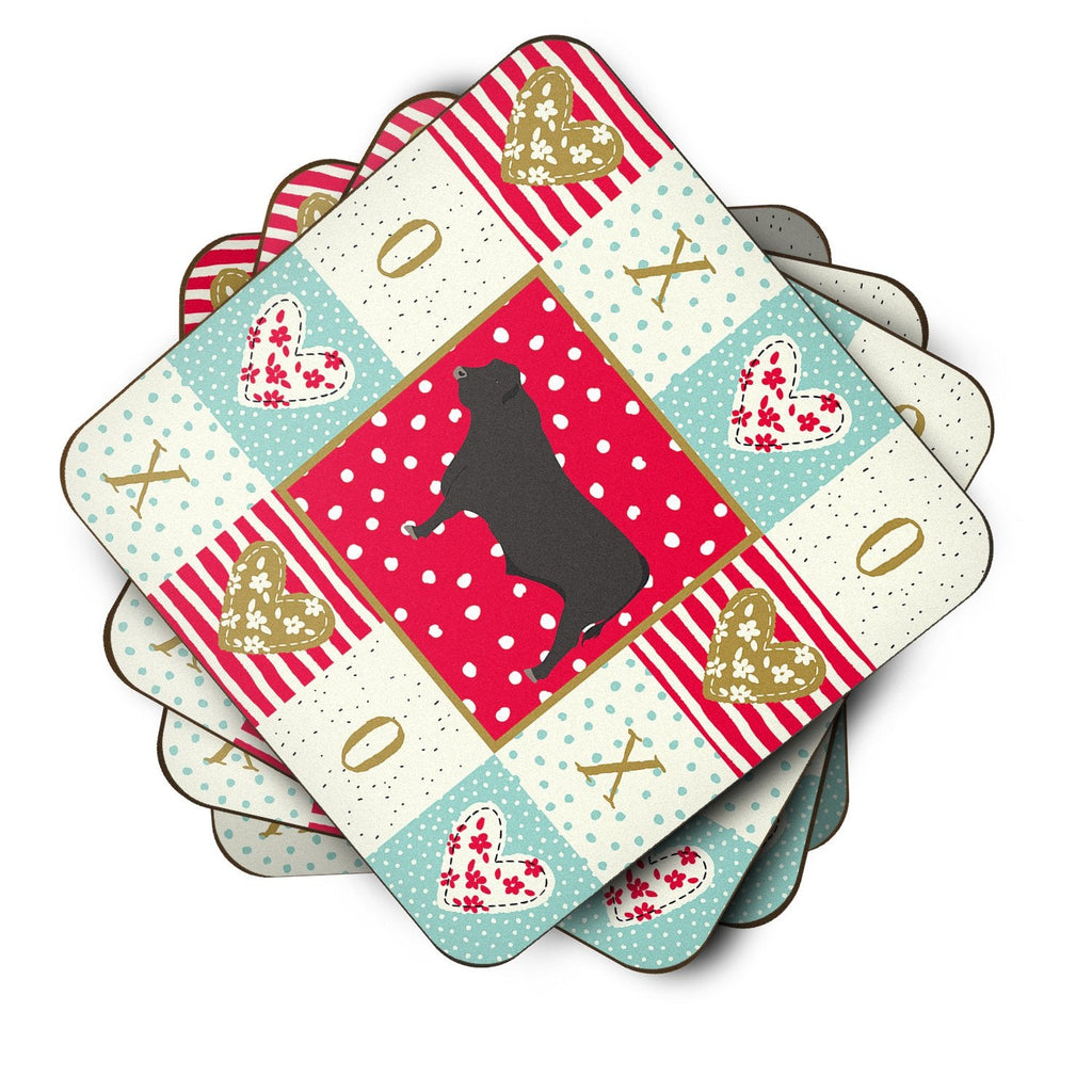 Black Angus Cow Love Foam Coasters Set of 4 Cup Coasters for Indoor Outdoor, Tabletop Protection, Anti Slip, Mouse pad Material
